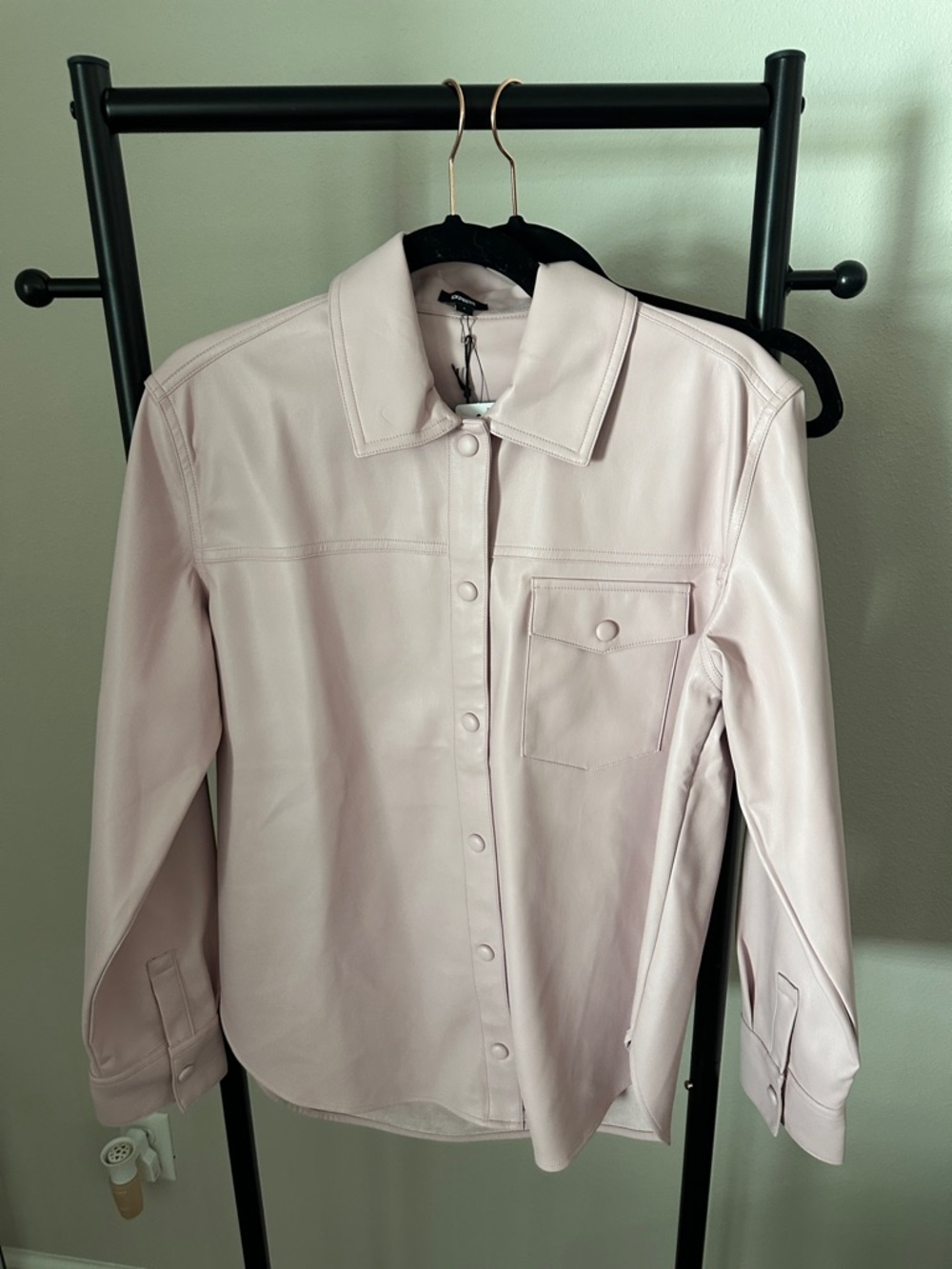 Express Light Pink Leather Shirt Jacket